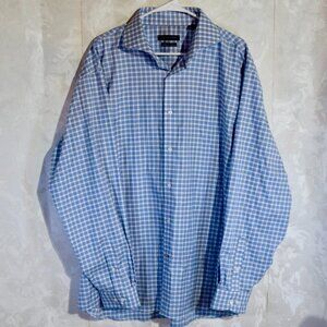 Tommy Hilfiger Men's 18 36/37 Blue White Gingham Check Long Sleeve Dress Shirt